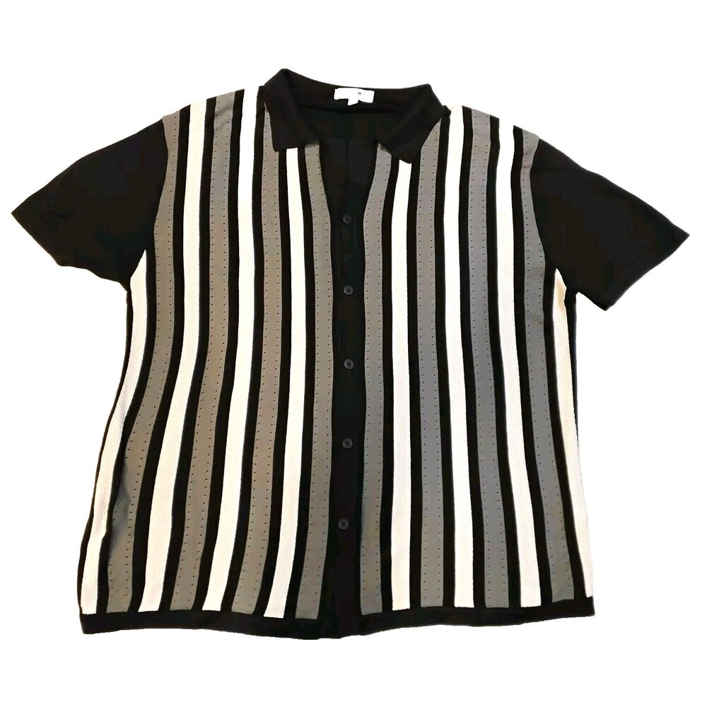 Stacy Adams Button-Front Dress Shirt Black with White And gray Stripes 4XL